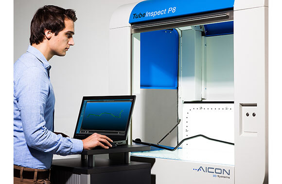 
 TubeInspect operator measuring bent tube within Tubeinspect P8